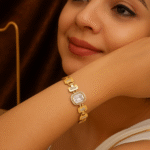 radiant gold bracelet with crystal cut centerpiece
