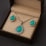 a.d diamond silver pendant set with green gemstone – elegant teardrop design