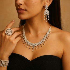 luxury diamond finish necklace–bangles–ring combo set | premium partywear jewelry